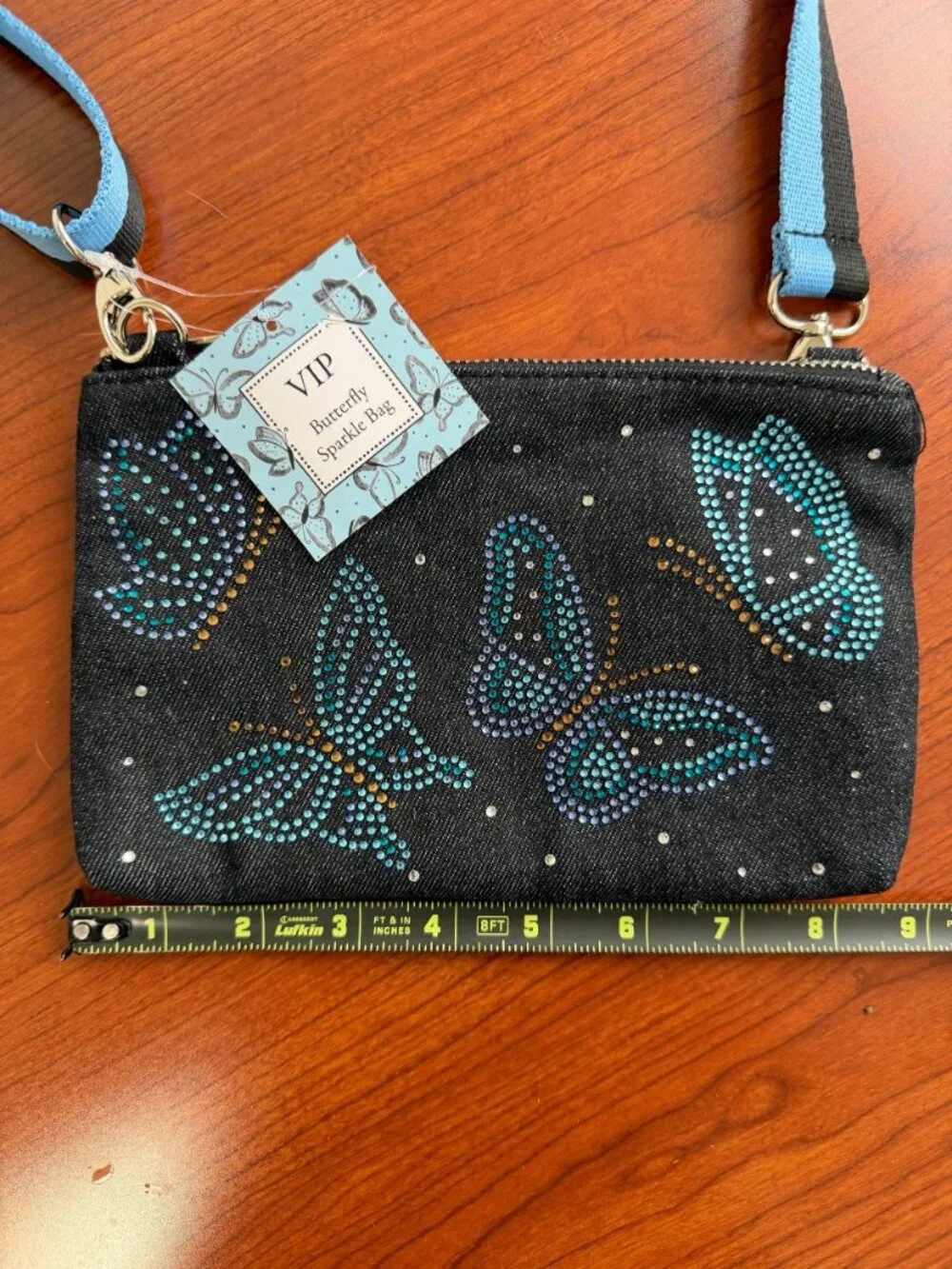 Brighton - VIP Butterfly Sparkle Bag Denim Crossbody Black Turquoise Rhinestone